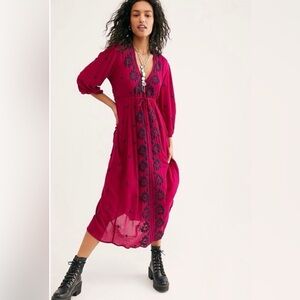 Free People Embroidered Fable Midi Dress